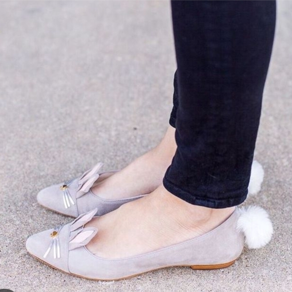 Kate Spade Gray Flats with Pom-Pom Accent